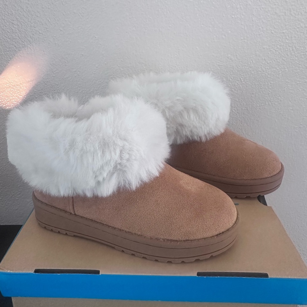 TH Kaylee Cognac Boots with White Fur